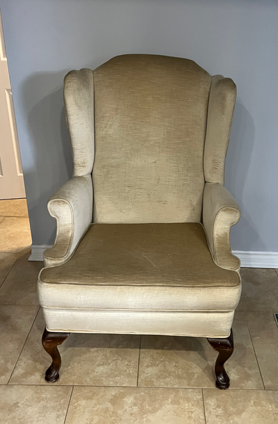 2 (pair) vintage Queen Anne VELVET wingback chairs, View more