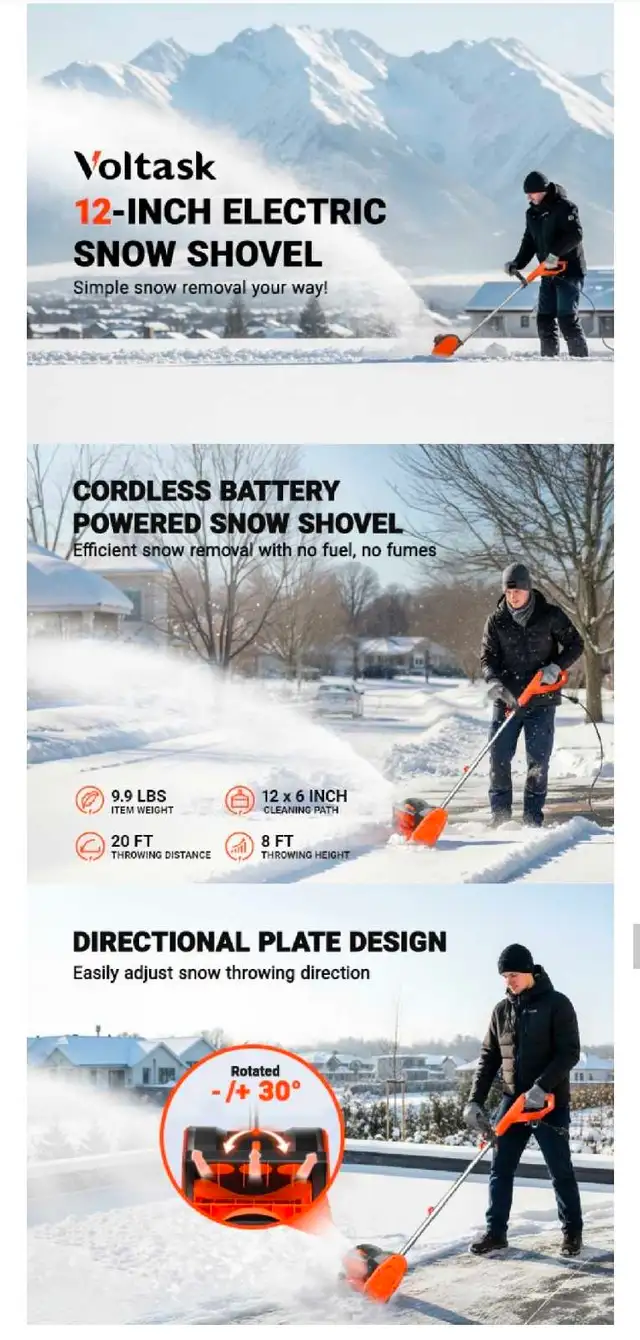 Voltask Snow Blower- Snow Shovel in Snowblowers in City of Toronto - Image 4