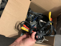 Box of assorted cables Lan power cable and av cables 