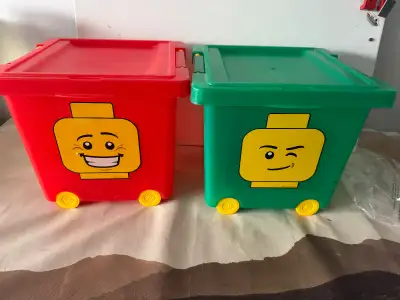 TWO LEGO Wheeled Storage  Bin Tub Stacking Organizer 21.5qt, LID, View more