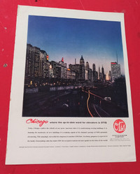 COOL 1964 OTIS ELEVATORS CHICAGO SKYLINE VINTAGE ORIGINAL AD