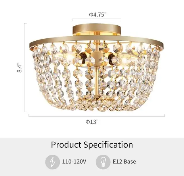 Crystal Chandelier Flushmount CeilingLight Modern H 8.4" x in Indoor Lighting & Fans in Markham / York Region - Image 9