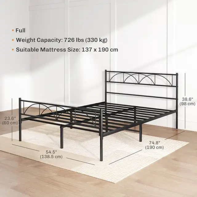 Steel slat Metal Full Platform Bed Frame with Headboard in Beds & Mattresses in Markham / York Region - Image 11