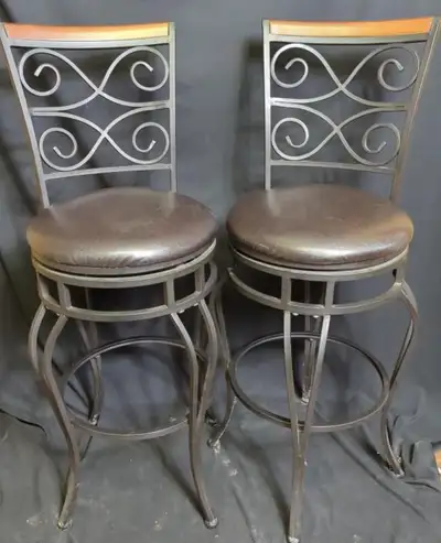 Pair of Metal & Wood Swivel Bar Stools, View more