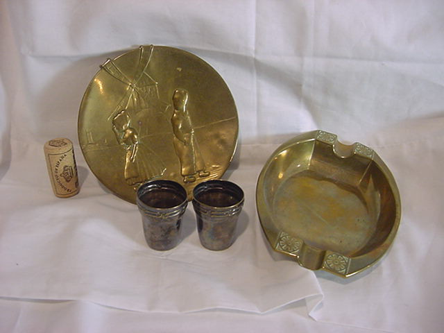 Antique WMF Jugendstil Germany Ashtray Shot Glasses & Brass Dish in Arts & Collectibles in Ottawa