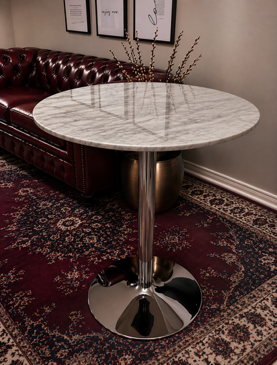 Modern Marble Bistro / Bar Table, 31.5” Round, Chrome Tulip Base, View more