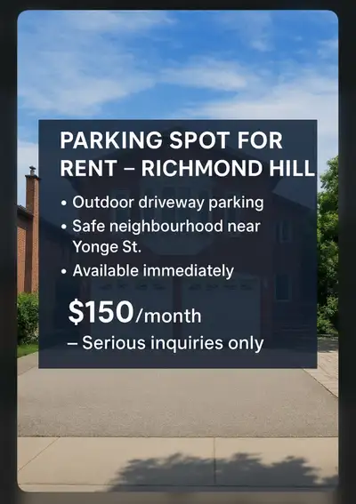Parking Spot for Rent – Richmond Hill (Near Yonge St.) Outdoor driveway parking available immediatel...