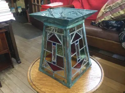 English Arts & Crafts Copper & Leaded Glass Lantern, c.1910, View more