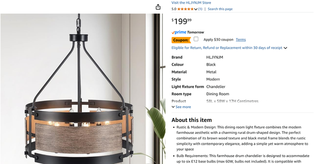 6-Light Drum Chandelier – 19" Farmhouse Pendant with Vintage Woo in Indoor Lighting & Fans in Oshawa / Durham Region - Image 2