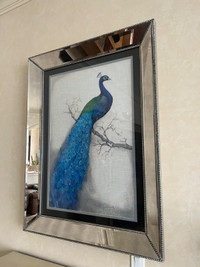 Peacock Art - Mirrored Frame - Set of 2 - Excellent Condition
