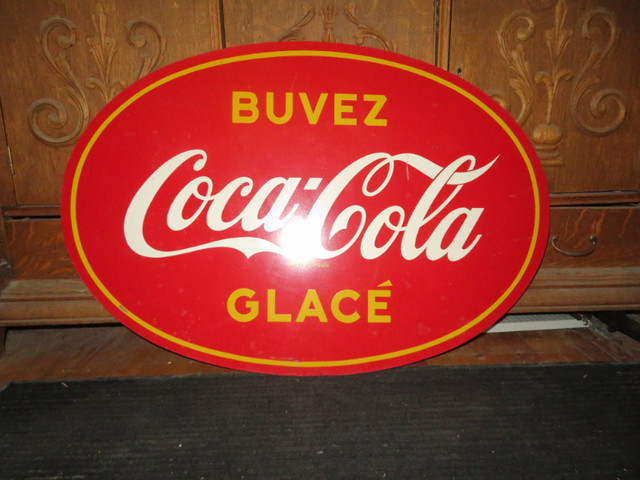 Enseigne Coca-Cola en métal peint (1940-1950) dans Art et objets de collection  à Longueuil/Rive Sud