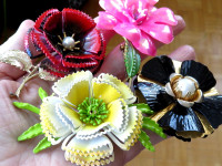 Vintage Jewelry - Enamel Large Flower Brooches