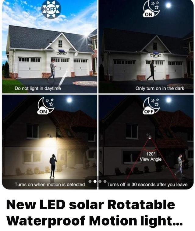 New  70 LED 3 Rotatable Solar Head Waterproof Motion Sensor in Outdoor Lighting in La Ronge - Image 2