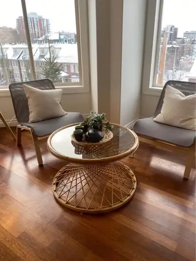 Rattan Glass Coffee Table, View more