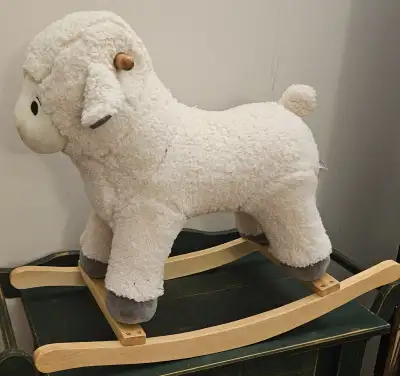 BABY LAMB ROCKER WITH WOODEN BASE STUFFED ANIMAL NURSERY, CREAM, View more