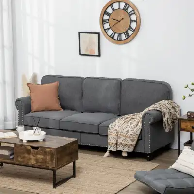 3-Seater Sofa Couch, 81" Modern Linen Fabric Sofa with Rubberwoo, View more