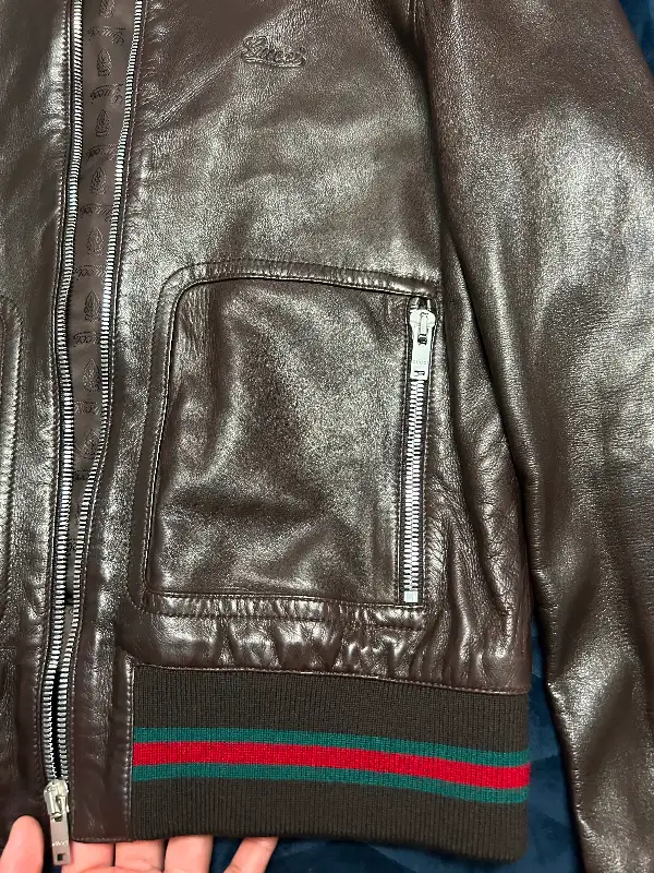 100% Authentic Gucci Lamb Leather Jacket  BROWN sz5262863283896451123