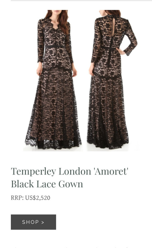Black lace gown (replica of Kate Middleton Temperley London) in Women's - Dresses & Skirts in Ottawa
