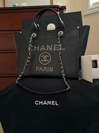 Authentic Chanel Deauville bag in Caviar leather with studs