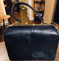 Genuine Snakeskin Leather 1950s Vintage Purse Handbag Black
