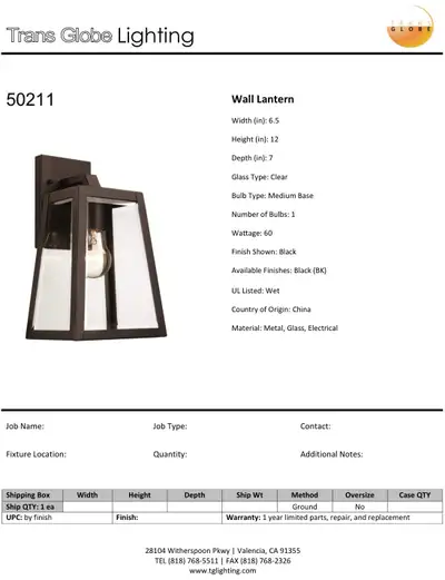 Transglobe Exterior Lights in Black, View more