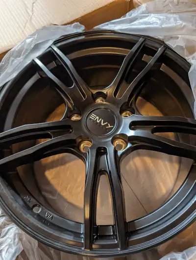 New in box set of 4 wheels with lug nut box Brand: Envy Wheels Color: Satin Black EV-5 for Honda/Acu...
