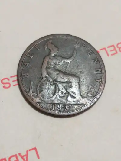Nice! 1891 England Victoria half penny KM #754, View more