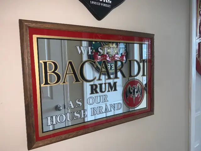 Vintage Bacardi Rum mirror bar sign Mint condition in Arts & Collectibles in Calgary - Image 3