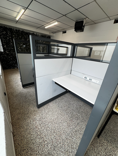 8 Modern Office Cubicle Workstation with Glass Panels and Power, View more