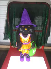 Halloween: tall witch cat with cute bag about 3 feet tall decor