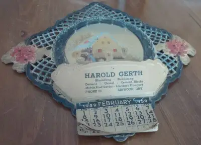 Calendar, Harold Gerth, Linwood, Phone 66, 1959, January missing, View more