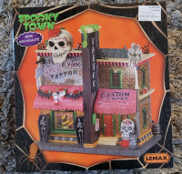 Lemax Spooky Town Skull & Rose Tattoo Studio Halloween NIB