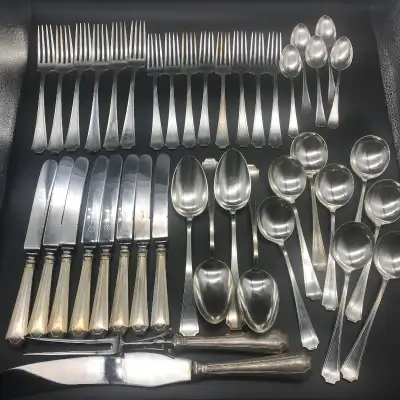 Add to your set or mix and match! 41 piece BIRKS Devonshire Pattern Silver Plate Flatware Set. No Mo...