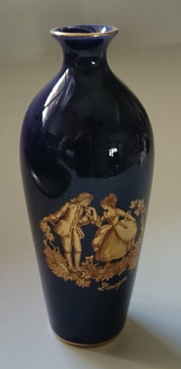 Vintage Limoges Castel France Cobalt Blue Courting Couple Vase