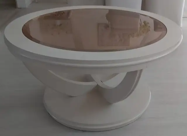 Glass Top Round Coffee Table - Cream Coloured in Coffee Tables in City of Toronto - Image 2
