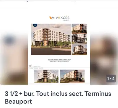 Condo 3 1/2 + bur. Tout inclus, sect. Terminus Beauport