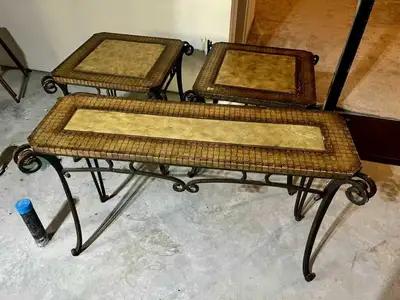vintage cast iron console and end tables, View more