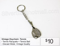 // Vintage KEYCHAIN Tennis Racquets + Ball Diecast Metal \\