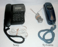 Vintage Sony and Sylvania ID Telephones landline cords wall/desk