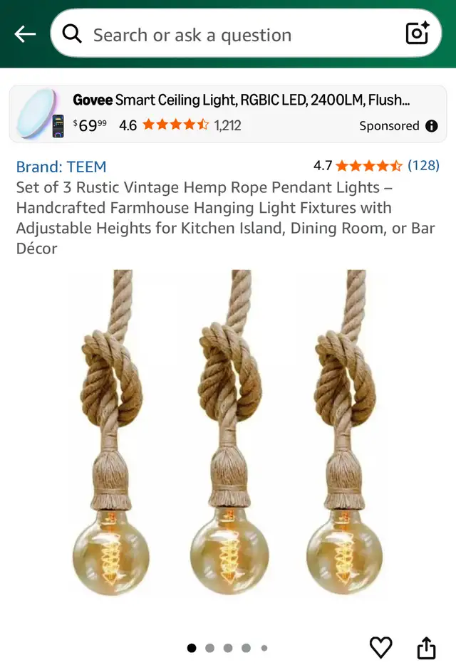 New in box! Set of 3 Rustic Vintage Hemp 36” Rope Pendant Lights in Indoor Lighting & Fans in Mississauga / Peel Region - Image 2