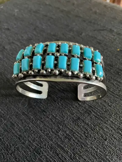 Vintage faux turquoise cuff bracelet, View more