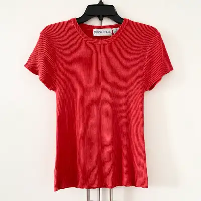 Vintage Silk Principles Ribbed Short Sleeve Sweater Top, View more