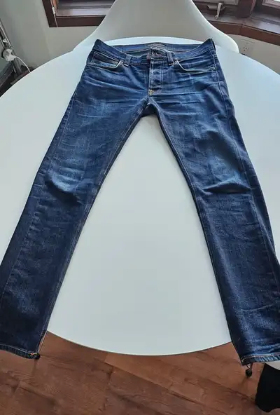 Men's Nudie Jeans Color: "Dry Pure Navy" Style: Tilted Tor 32W 34L Gently worn. Retail $200 + tax As...