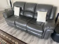 Three piece reclining leather couch set