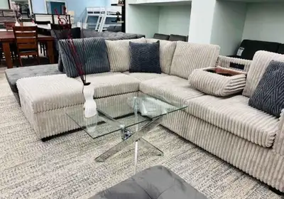 Beige Corduroy Sectional Sofa + Storage Buy Now To Get Discount, View more