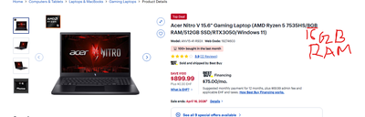 Acer nitro v 3050 VRAM 6gb, (Ram 16GB), View more