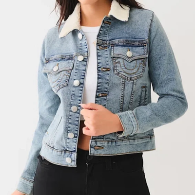Women's True Religion Sherpa Collar Trucker Denim Jacket Sz.L, View more