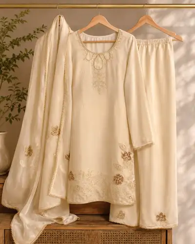  Cream Embroidered Suit, View more