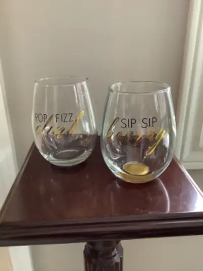 New- Set of Two Stemless Wine Glasses, View more
