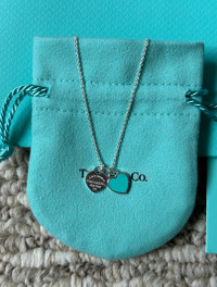 Tiffany & Co Blue Double Heart Tag Necklace